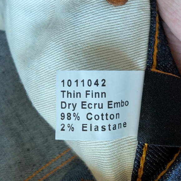 Nudie Jeans Thin Finn Jeans Dry Ecru Embo Dark Blue Wash Men's size 32 x 34 - Picture 5 of 15